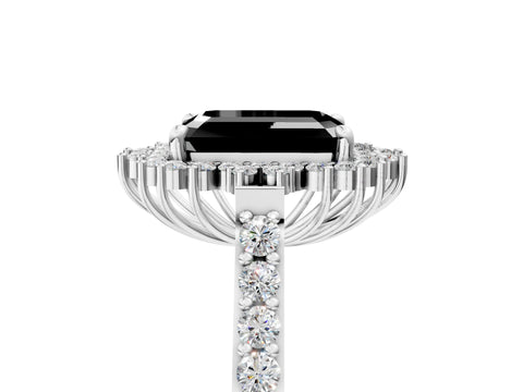 White gold Fancy Black Emerald Cut Cut Diamond Sunburst Halo Engagement Ring with Pavé Band_17