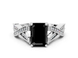 White gold Fancy Black Emerald Cut Cut Diamond Twisted Band with Milgrain Pave Setting and Four-Prong Setting