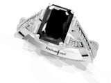 White gold Fancy Black Emerald Cut Cut Diamond Twisted Band with Milgrain Pave Setting and Four-Prong Setting_13