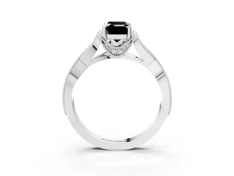 White gold Fancy Black Emerald Cut Cut Diamond Twisted Band with Milgrain Pave Setting and Four-Prong Setting_4