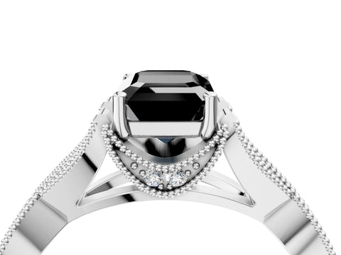 White gold Fancy Black Emerald Cut Cut Diamond Twisted Band with Milgrain Pave Setting and Four-Prong Setting_5