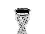 White gold Fancy Black Emerald Cut Cut Diamond Twisted Band with Milgrain Pave Setting and Four-Prong Setting_6