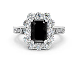 White gold Fancy Black Emerald Cut Cut Halo Diamond Pavé Engagement Ring with Milgrain Detailing_36