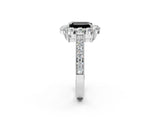 White gold Fancy Black Emerald Cut Cut Halo Diamond Pavé Engagement Ring with Milgrain Detailing_38