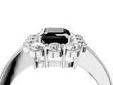 White gold Fancy Black Emerald Cut Cut Halo Diamond Pavé Engagement Ring with Milgrain Detailing_40