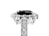 White gold Fancy Black Emerald Cut Cut Halo Diamond Pavé Engagement Ring with Milgrain Detailing_41