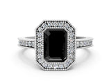 White gold Fancy Black Emerald Cut Cut Halo Pavé Diamond Ring