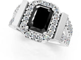 White gold Fancy Black Emerald Cut Cut Halo Split Shank Prong Set Ring_1