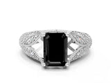 White gold Fancy Black Emerald Cut Cut Milgrain Pave Diamond Engagement Ring with Four-Prong Setting_15