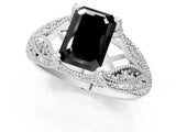 White gold Fancy Black Emerald Cut Cut Milgrain Pave Diamond Engagement Ring with Four-Prong Setting_16
