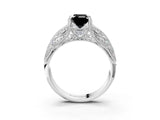 White gold Fancy Black Emerald Cut Cut Milgrain Pave Diamond Engagement Ring with Four-Prong Setting_18