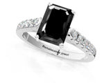White gold Fancy Black Emerald Cut Cut Pavé Band Solitaire Ring with Four-Prong Setting_1