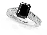 White gold Fancy Black Emerald Cut Cut Pave Band Milgrain Solitaire Ring_1