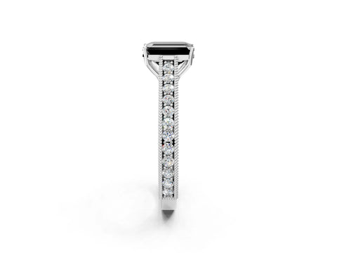 White gold Fancy Black Emerald Cut Cut Pave Band Milgrain Solitaire Ring_2