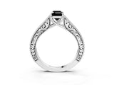 White gold Fancy Black Emerald Cut Cut Pave Band Milgrain Solitaire Ring_3