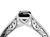 White gold Fancy Black Emerald Cut Cut Pave Band Milgrain Solitaire Ring_4