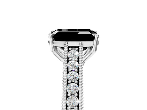 White gold Fancy Black Emerald Cut Cut Pave Band Milgrain Solitaire Ring_5