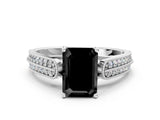 White gold Fancy Black Emerald Cut Cut Pave Split Shank Engagement Ring with Four-Prong Setting_12