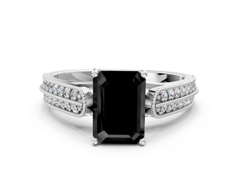 White gold Fancy Black Emerald Cut Cut Pave Split Shank Engagement Ring with Four-Prong Setting_12