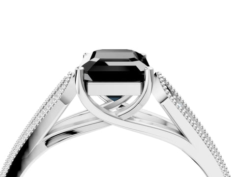 White gold Fancy Black Emerald Cut Cut Pave Split Shank Engagement Ring with Four-Prong Setting_16
