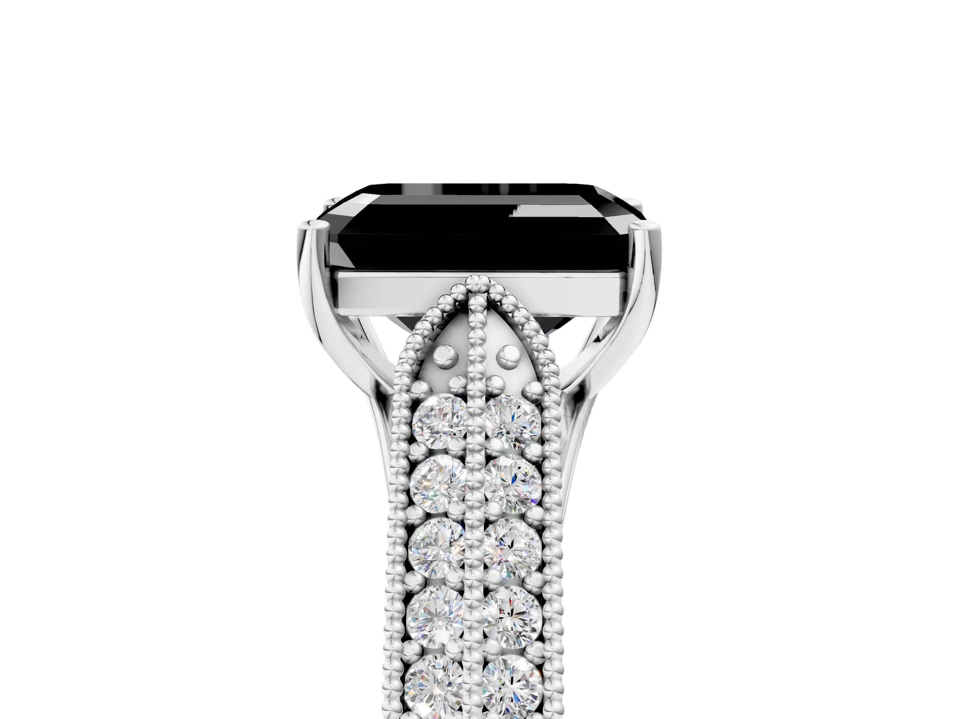 White gold Fancy Black Emerald Cut Cut Pave Split Shank Engagement Ring with Four-Prong Setting_17