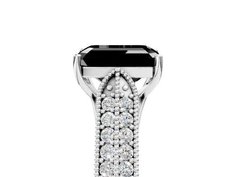 White gold Fancy Black Emerald Cut Cut Pave Split Shank Engagement Ring with Four-Prong Setting_17