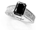 White gold Fancy Black Emerald Cut Cut Solitaire Engraved Band with Four-Prong Setting_1