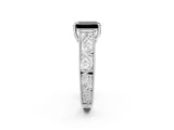 White gold Fancy Black Emerald Cut Cut Solitaire Engraved Band with Four-Prong Setting_2