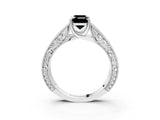 White gold Fancy Black Emerald Cut Cut Solitaire Engraved Band with Four-Prong Setting_3