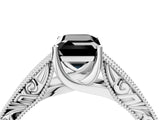 White gold Fancy Black Emerald Cut Cut Solitaire Engraved Band with Four-Prong Setting_4