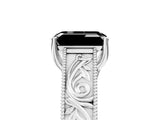 White gold Fancy Black Emerald Cut Cut Solitaire Engraved Band with Four-Prong Setting_5