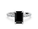 White gold Fancy Black Emerald Cut Diamond Brilliant Solitaire Ring with Pavé Band and Four-Prong Setting_12
