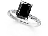 White gold Fancy Black Emerald Cut Diamond Brilliant Solitaire Ring with Pavé Band and Four-Prong Setting_13