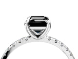 White gold Fancy Black Emerald Cut Diamond Brilliant Solitaire Ring with Pavé Band and Four-Prong Setting_16