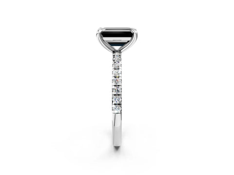 White gold Fancy Black Emerald Cut Diamond Brilliant Solitaire Ring with Pavé Band and Four-Prong Setting_2