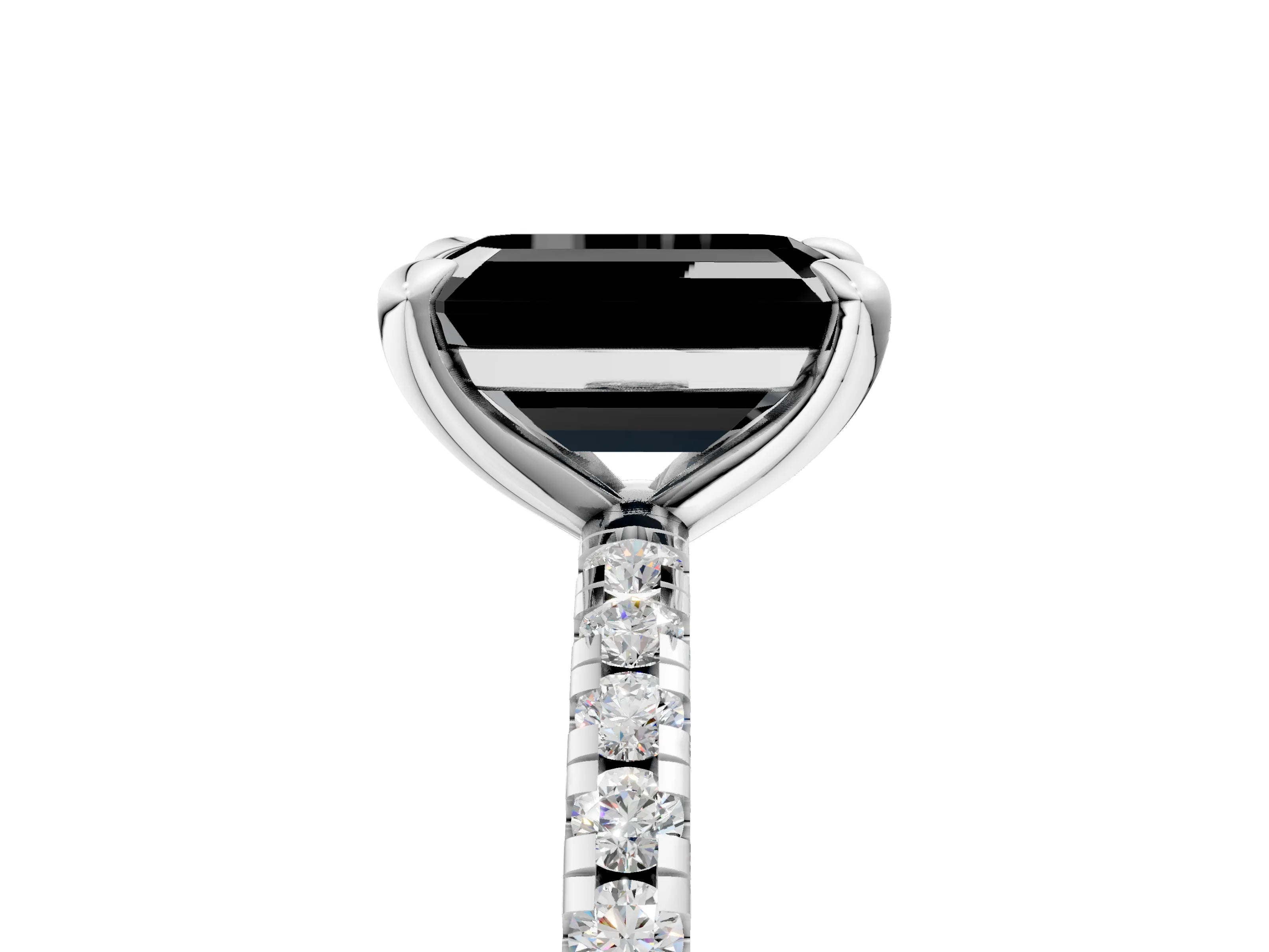 White gold Fancy Black Emerald Cut Diamond Brilliant Solitaire Ring with Pavé Band and Four-Prong Setting_5