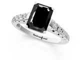 White gold Fancy Black Emerald Cut Diamond Cathedral Solitaire Ring with Round  Pavé Band_37