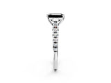 White gold Fancy Black Emerald Cut Diamond Cathedral Solitaire Ring with Round  Pavé Band_38