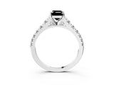 White gold Fancy Black Emerald Cut Diamond Cathedral Solitaire Ring with Round  Pavé Band_39