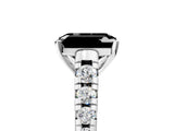 White gold Fancy Black Emerald Cut Diamond Cathedral Solitaire Ring with Round  Pavé Band_41