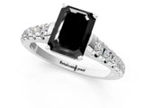 White gold Fancy Black Emerald Cut Diamond Cathedral Solitaire Ring with Round  Pavé Band_43