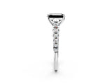 White gold Fancy Black Emerald Cut Diamond Cathedral Solitaire Ring with Round  Pavé Band_44