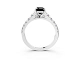 White gold Fancy Black Emerald Cut Diamond Cathedral Solitaire Ring with Round  Pavé Band_45