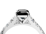 White gold Fancy Black Emerald Cut Diamond Cathedral Solitaire Ring with Round  Pavé Band_52