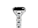 White gold Fancy Black Emerald Cut Diamond Cathedral Solitaire Ring with Round  Pavé Band_53