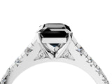 White gold Fancy Black Emerald Cut Diamond Cathedral Solitaire Ring with Round  Pavé Band_64