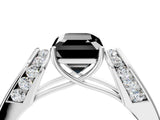 White gold Fancy Black Emerald Cut Diamond Channel Set Solitaire Ring with Four-Prong Setting_16
