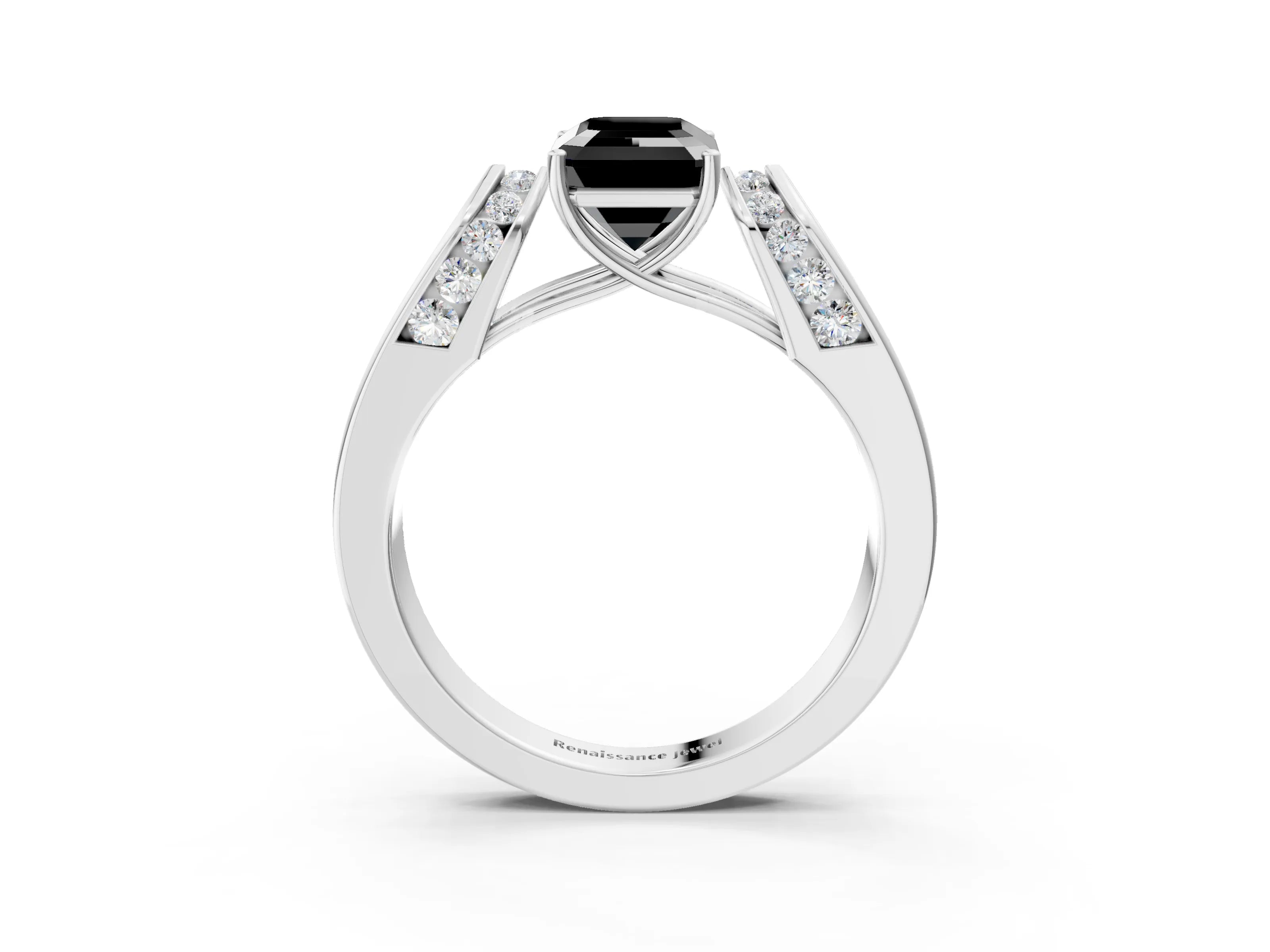 White gold Fancy Black Emerald Cut Diamond Channel Set Solitaire Ring with Four-Prong Setting_17