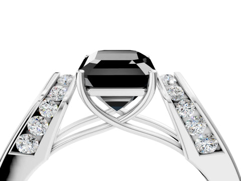 White gold Fancy Black Emerald Cut Diamond Channel Set Solitaire Ring with Four-Prong Setting_18