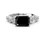 White gold Fancy Black Emerald Cut Diamond Cluster Pavé Band with Four-Prong Setting_12
